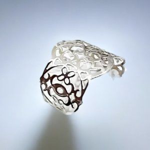 Chico's Silver Adjustable Wide Scroll Cutout Statement Cuff